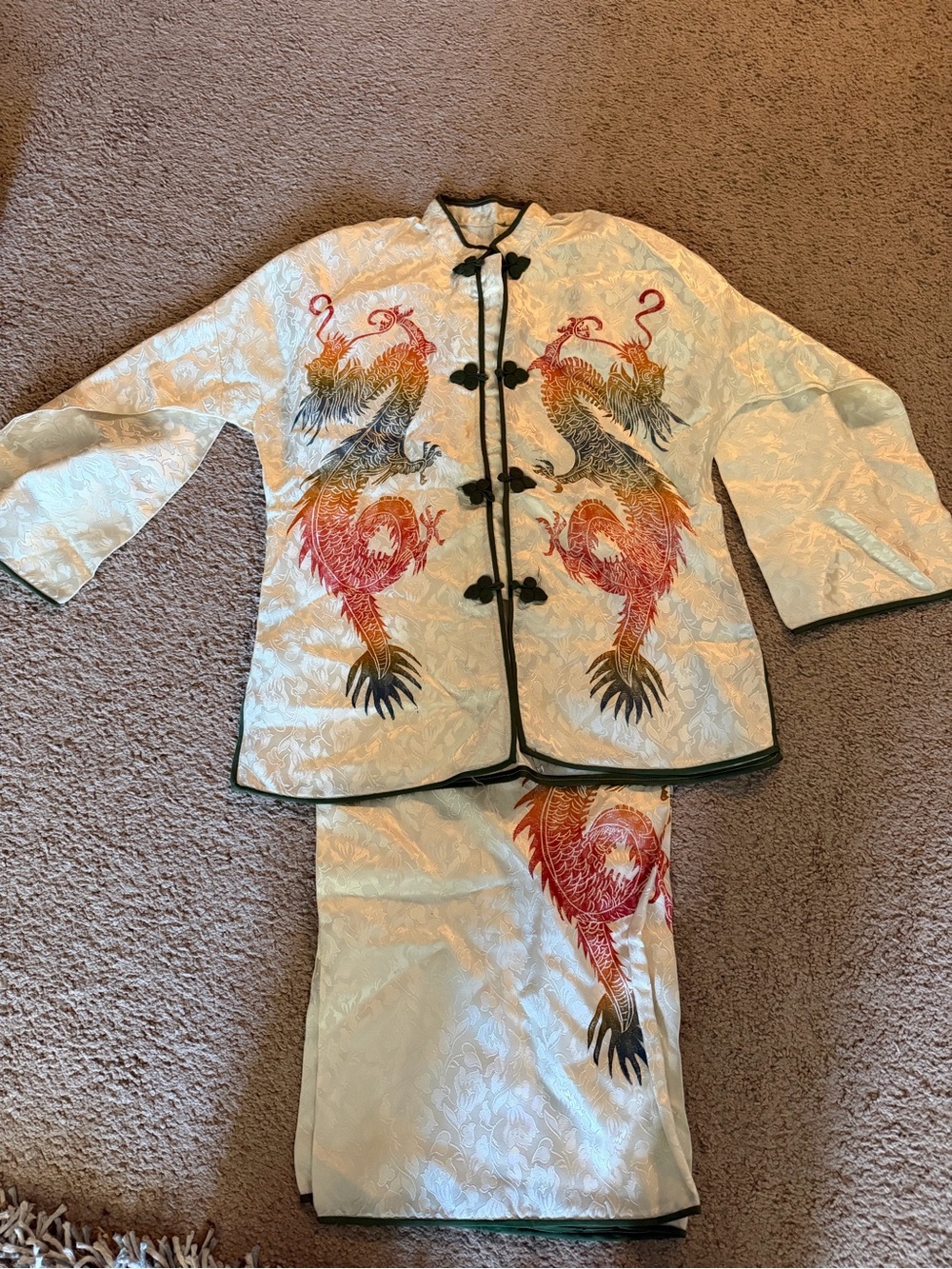 Women’s Cream Chinese Dragon-Embroidered Set